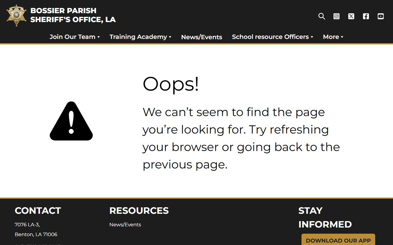 Bossier Parish Sheriff inmate search page for looking up jail mugshots