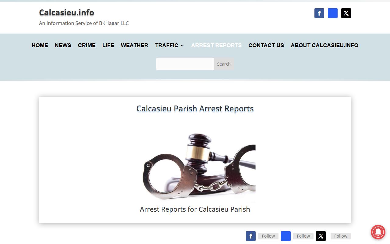 Calcasieu Parish arrest and release reports page
