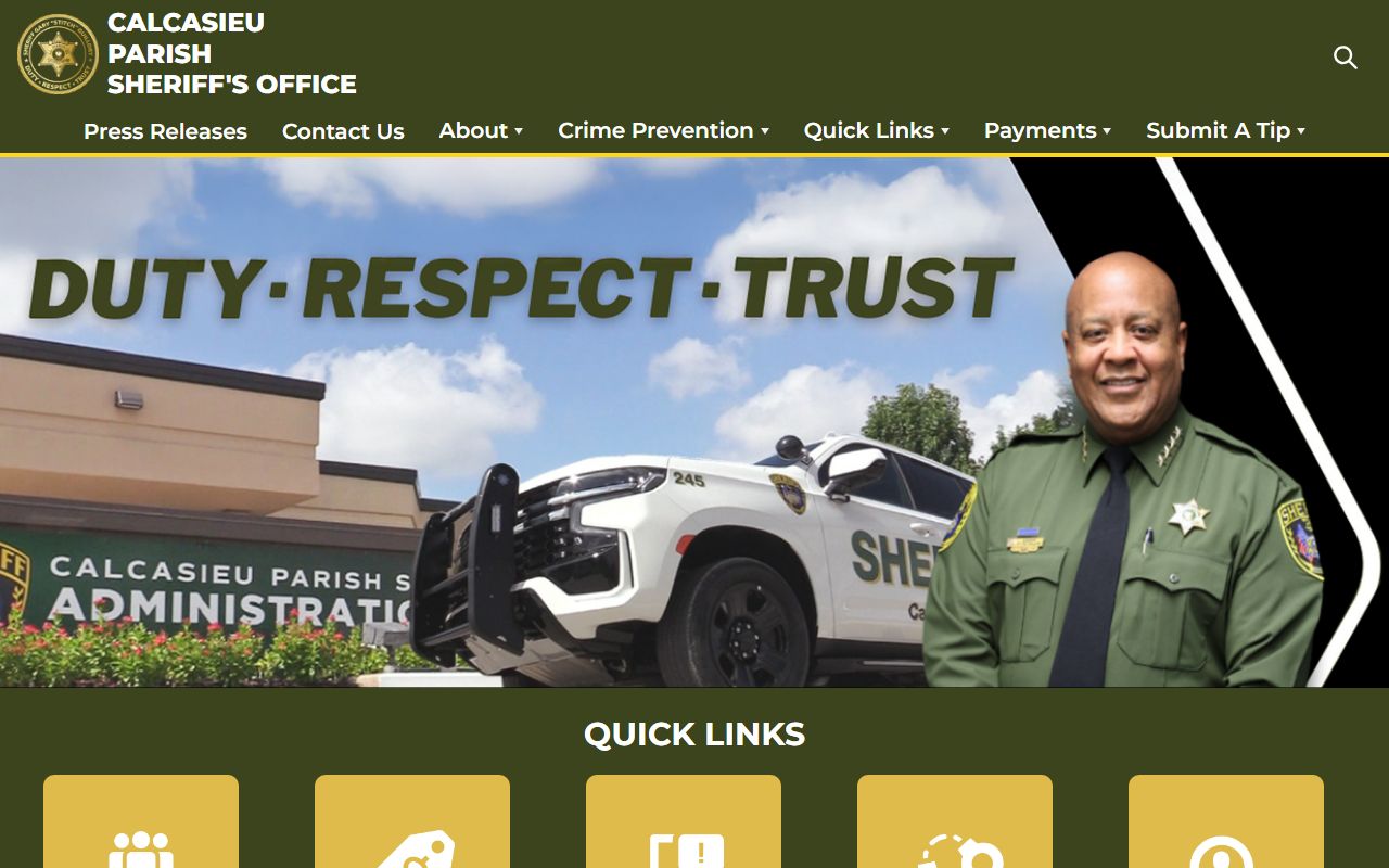 Calcasieu Parish Sheriff's Office website for jail mugshots and arrest records