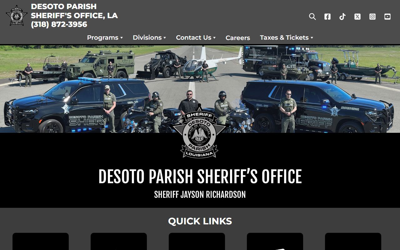 DeSoto Parish Sheriff's Office website for jail mugshots and arrest records