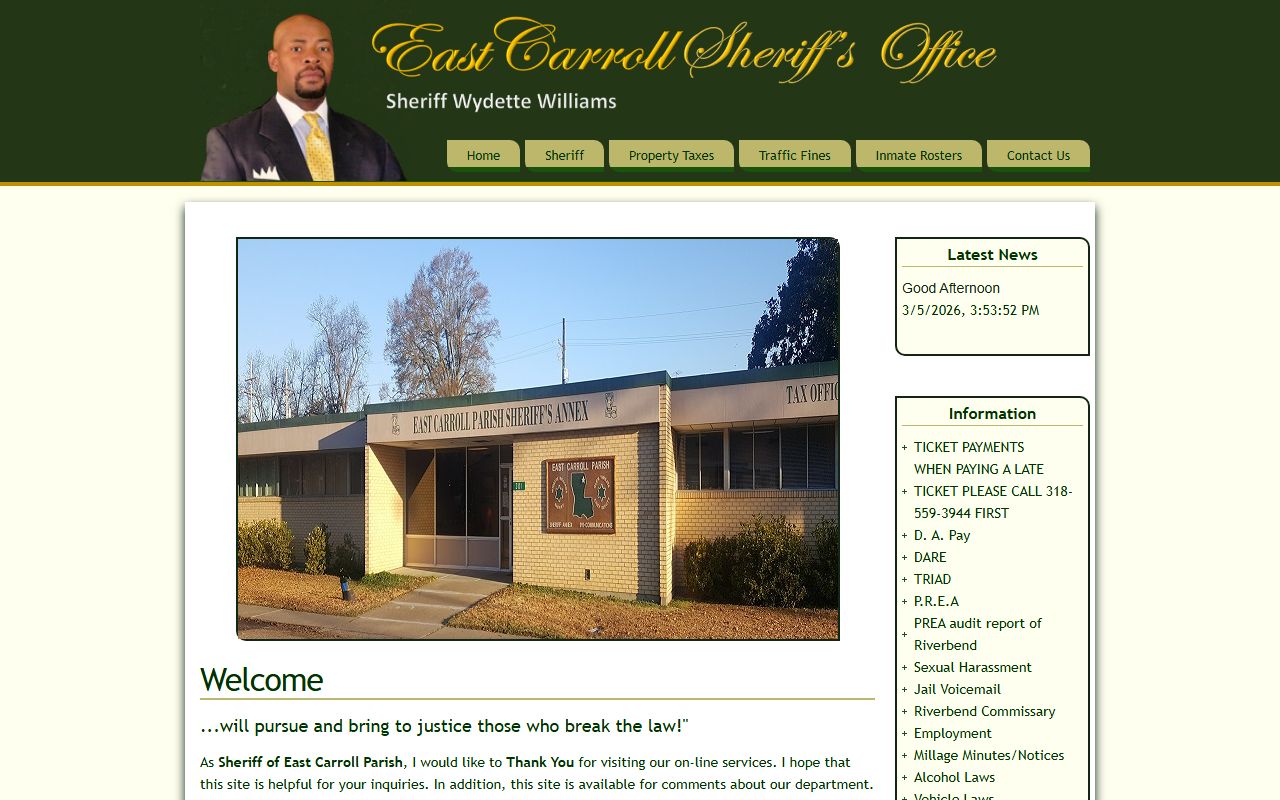 East Carroll Parish Sheriff's Office website for jail mugshot inquiries
