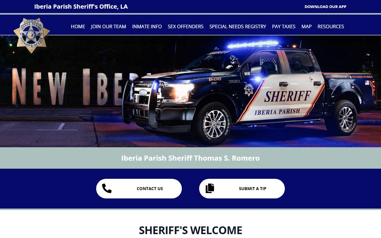 Iberia Parish Sheriff's Office website for jail mugshot and inmate inquiries
