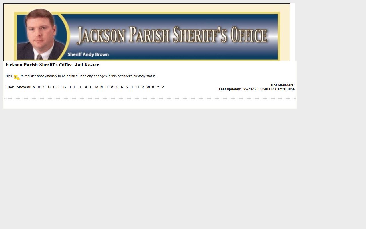 Jackson Parish LAVNS portal for searching inmate records and jail mugshots