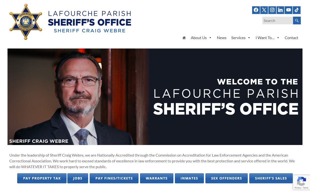 Lafourche Parish Sheriff's Office website for jail mugshots and inmate search