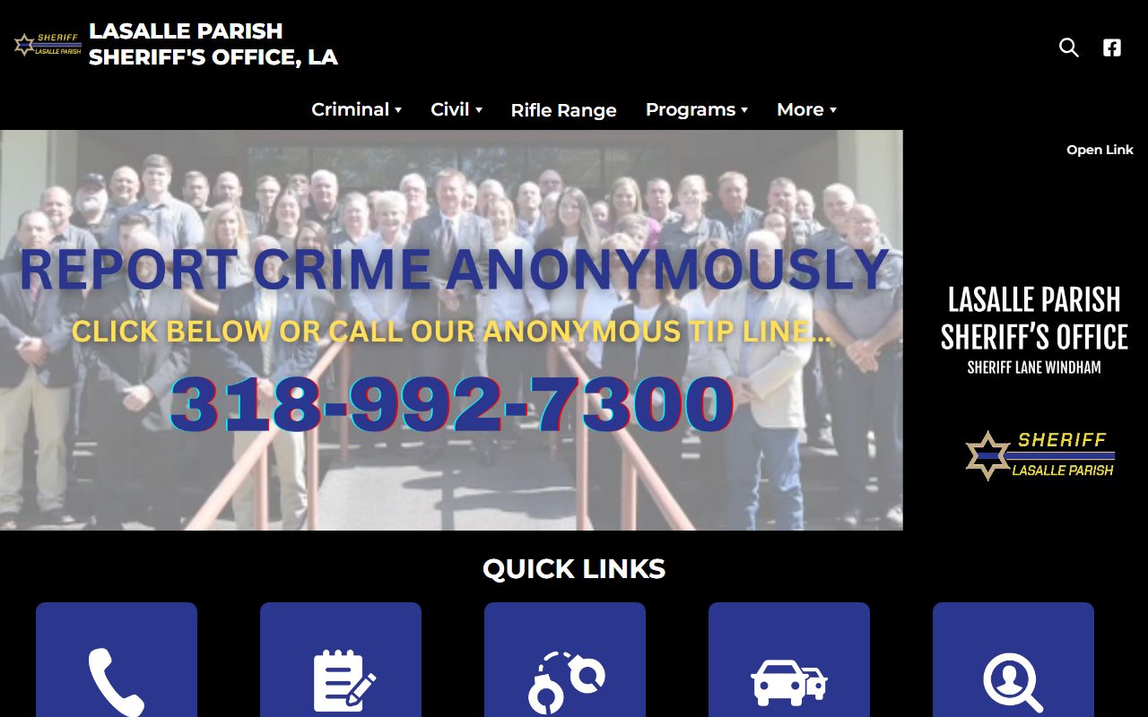 LaSalle Parish Sheriff's Office website for jail mugshots and booking records