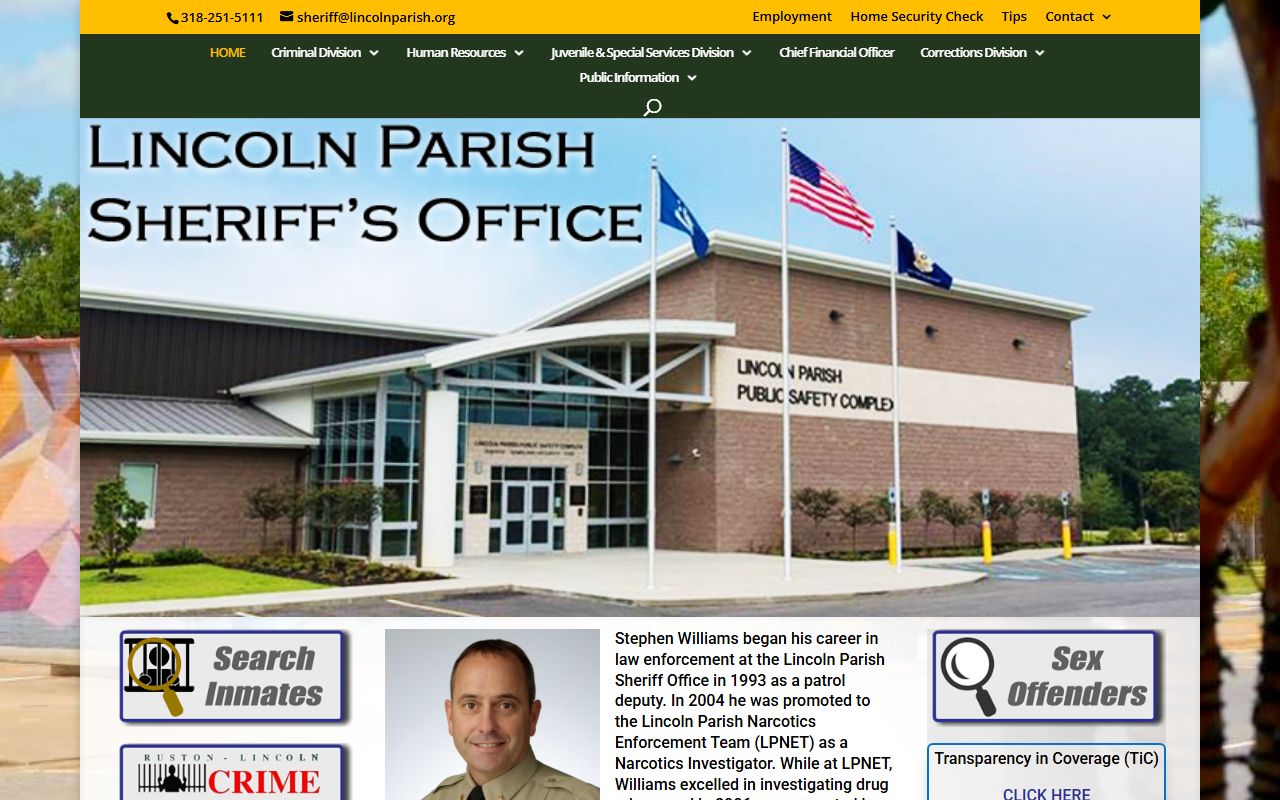 Lincoln Parish Sheriff's Office website for jail mugshots and inmate records