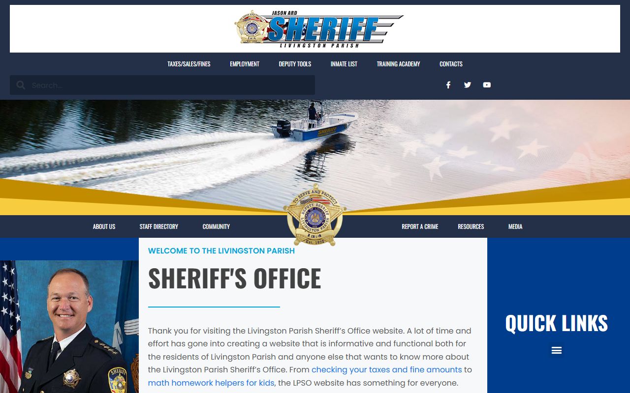 Livingston Parish Sheriff's Office website for jail mugshots and arrest records