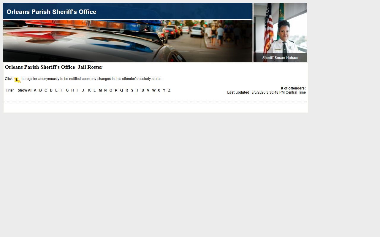 Orleans Parish LAVNS portal for jail mugshots and inmate notification