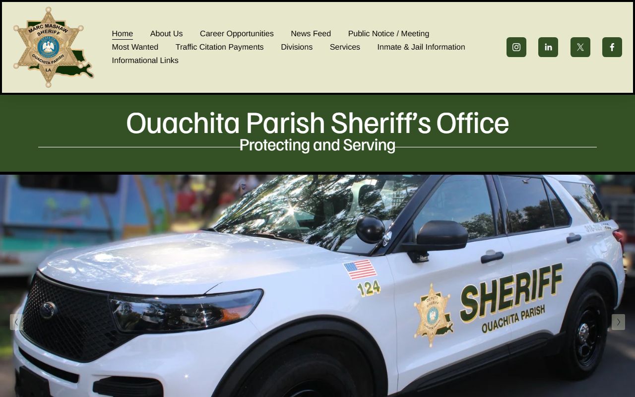 Ouachita Parish Sheriff's Office website homepage for jail mugshots and arrest records