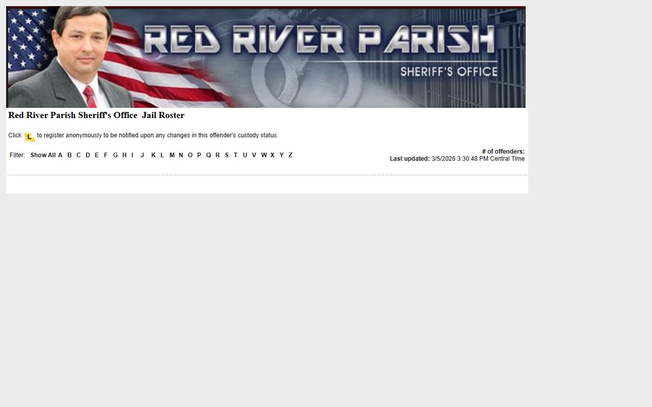 Red River Parish LAVNS portal for inmate search and jail mugshots lookup