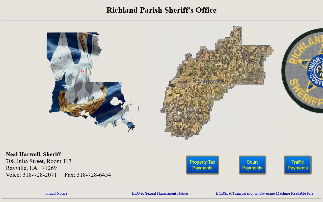 Richland Parish Sheriff's Office website for jail mugshots and arrest records