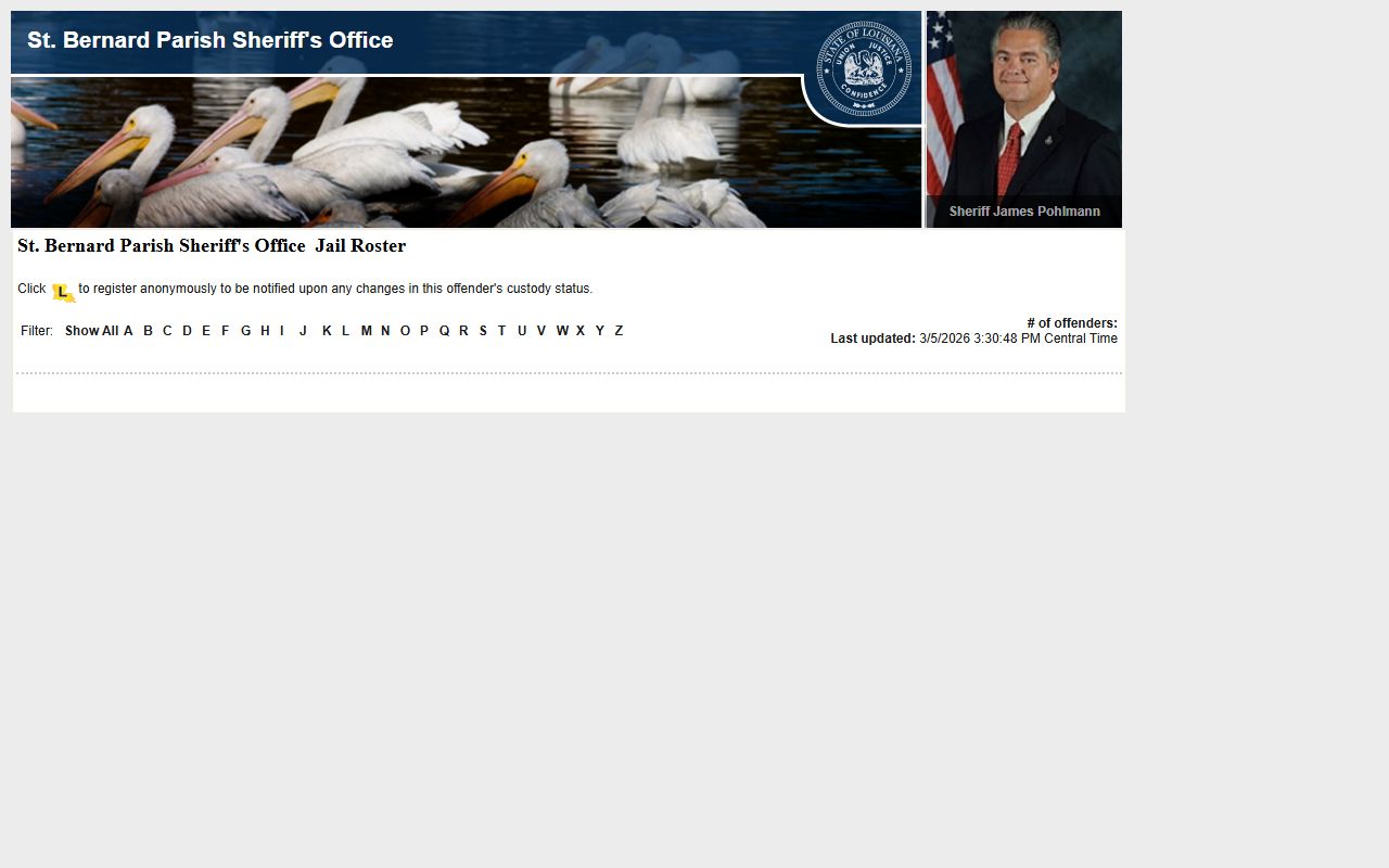St. Bernard Parish LAVNS portal for inmate search and jail mugshots