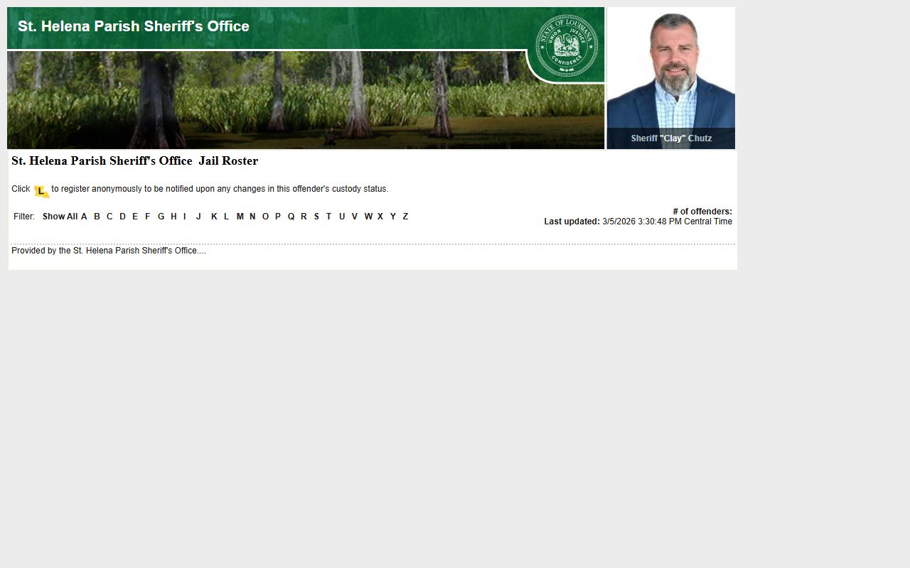 St. Helena Parish LAVNS portal for inmate search and jail mugshots