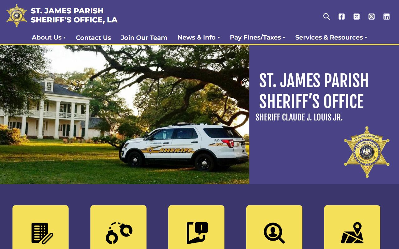 St. James Parish Sheriff's Office website for jail mugshots and arrest records