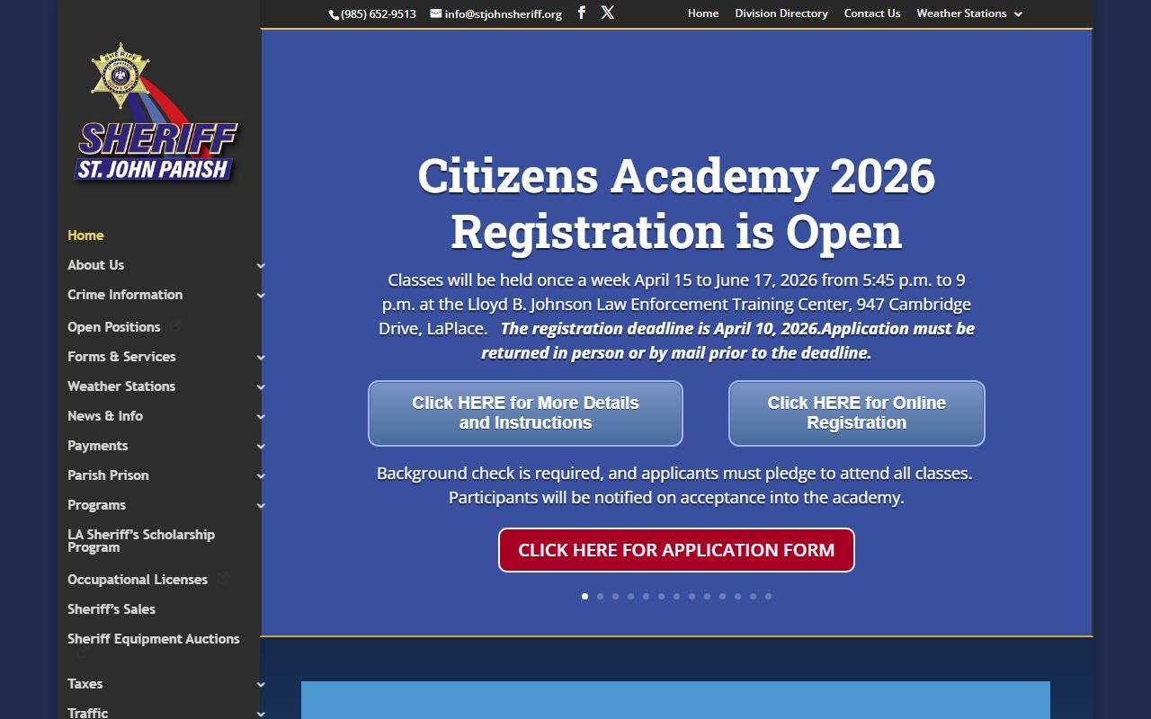 St. John the Baptist Parish Sheriff's Office website for jail mugshots and arrest records