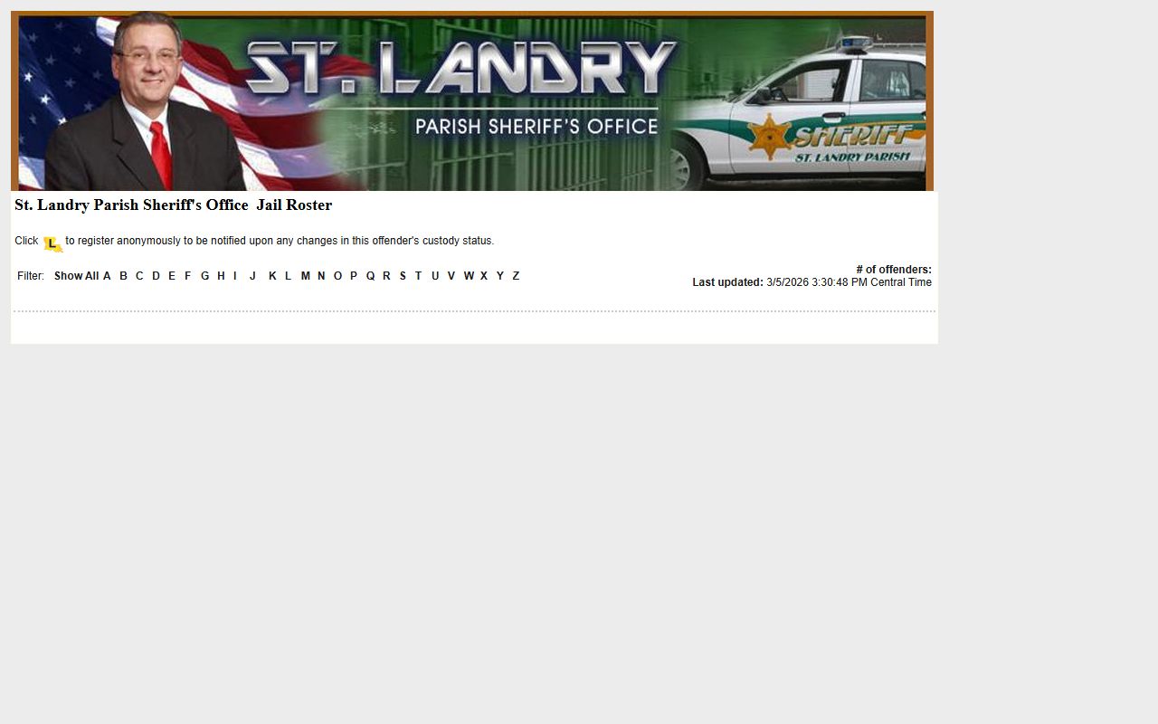 St. Landry Parish LAVNS inmate roster showing jail mugshots and booking information