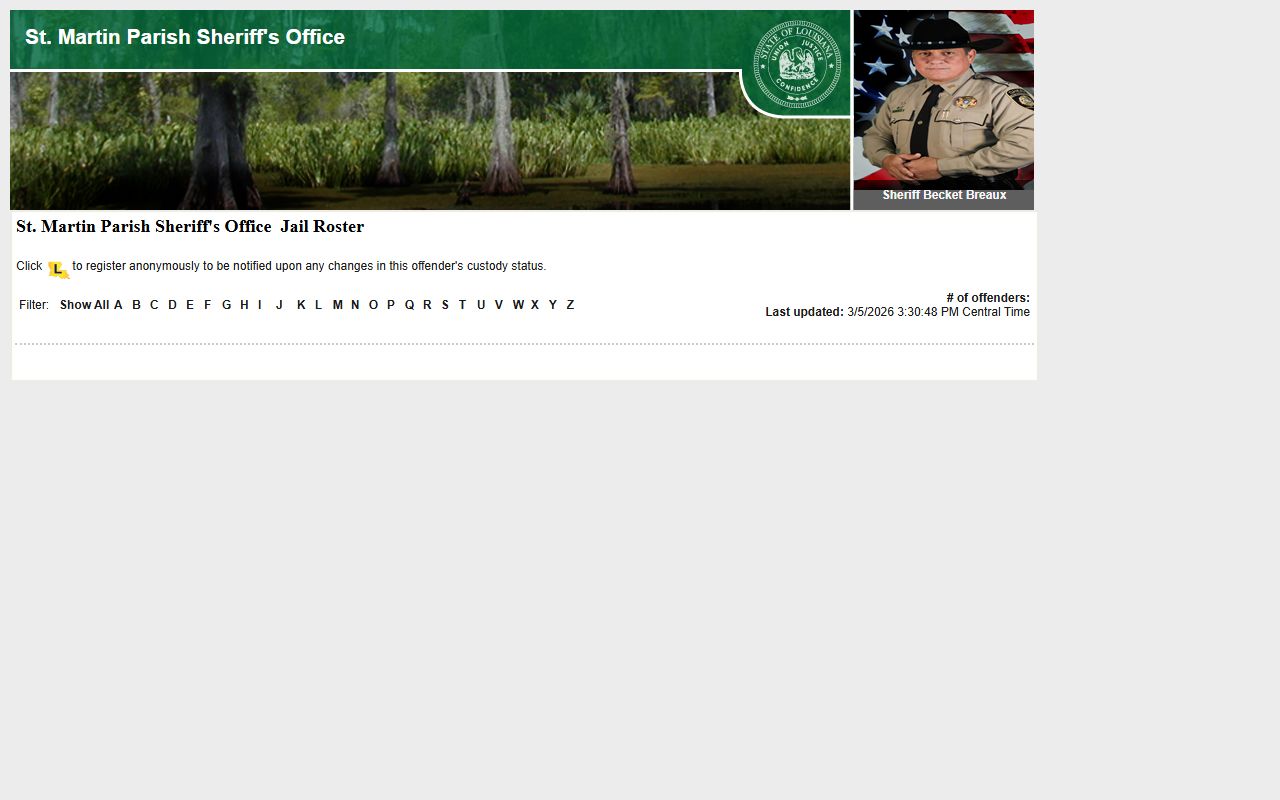 St. Martin Parish LAVNS inmate roster for jail mugshot lookups