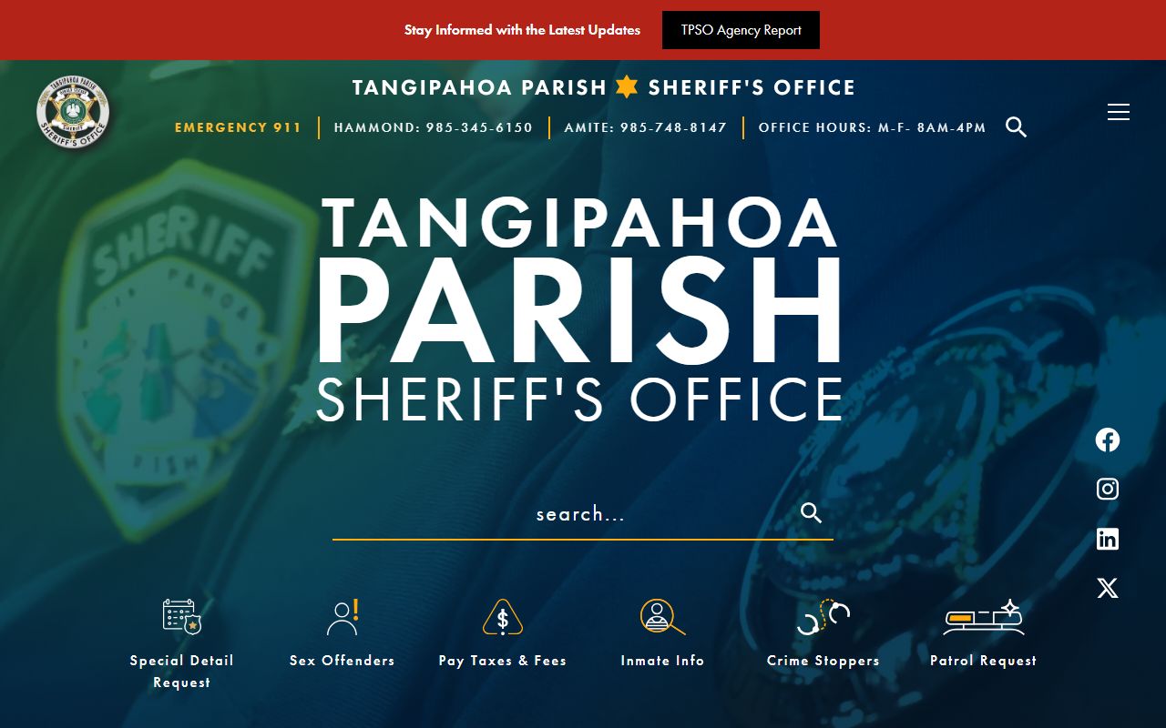 Tangipahoa Parish Sheriff's Office website for jail mugshot searches
