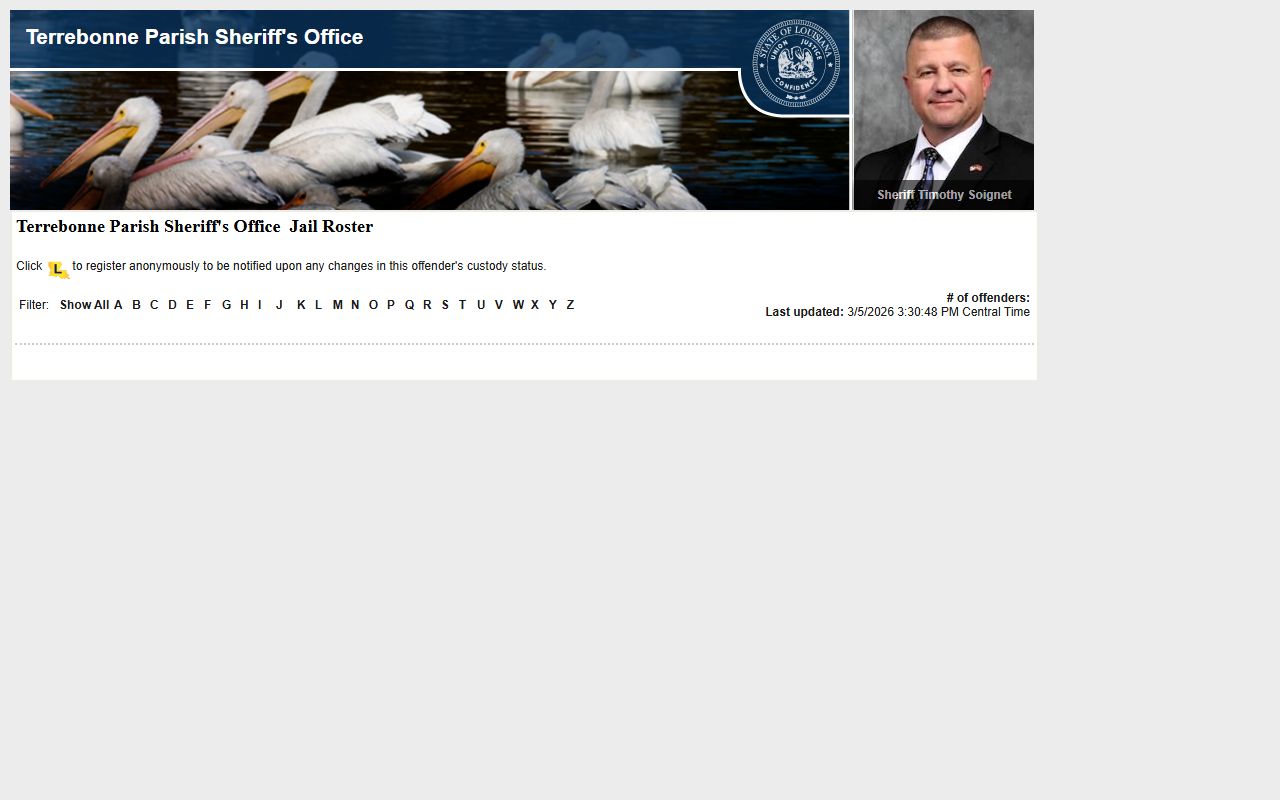 Terrebonne Parish LAVNS inmate roster for jail mugshot searches