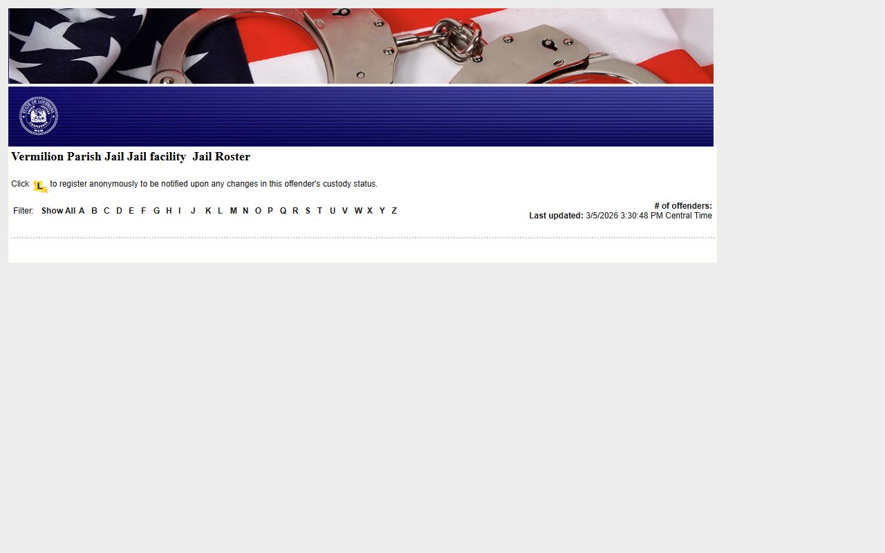 Vermilion Parish LAVNS portal for searching jail mugshots and inmate records